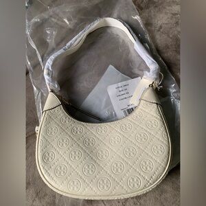 Tory Burch Light Cream Monogram T Embossed Shoulder Bag